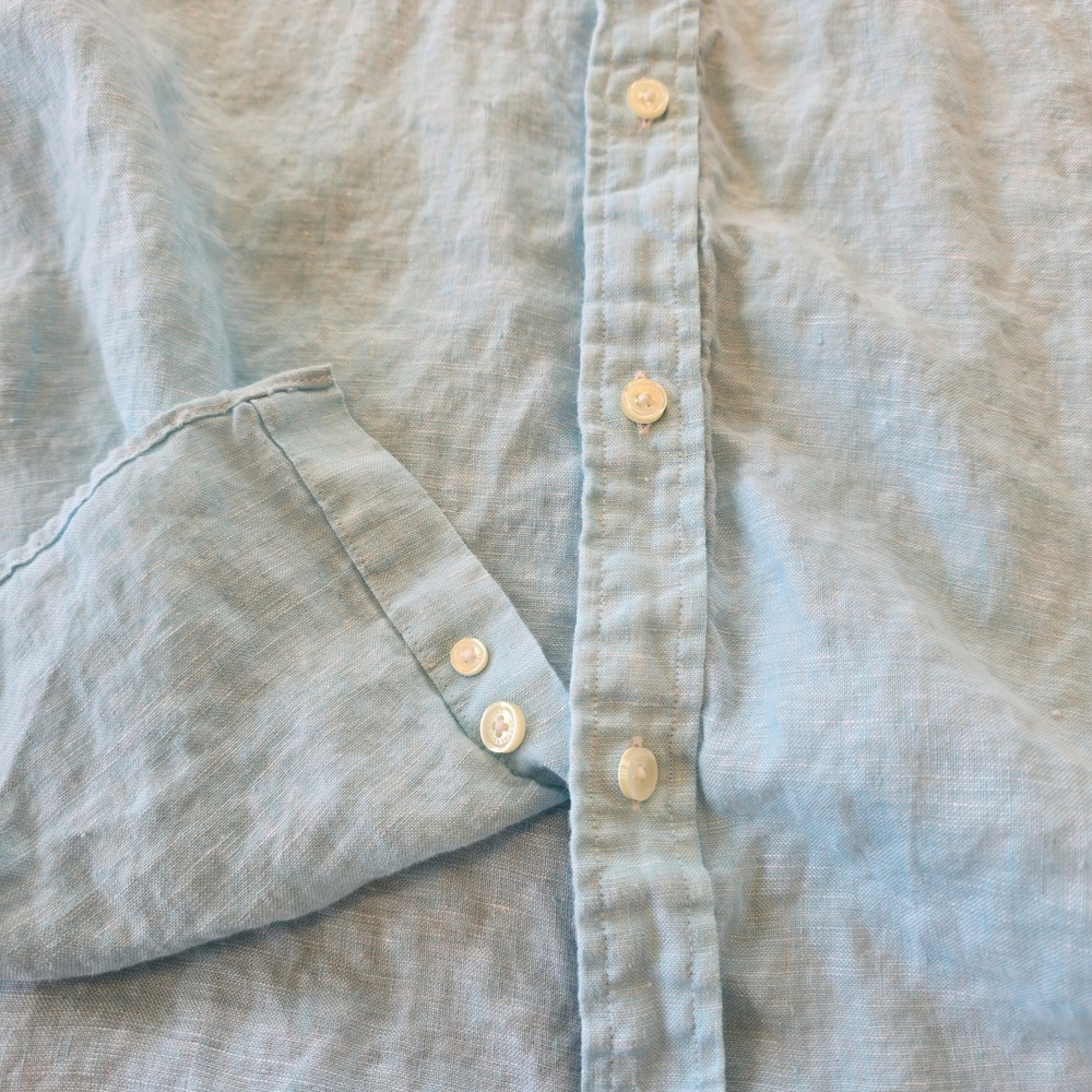 Brooks Brothers Regent Fit 100% Linen Short Sleeve Button Down Shirt Blue L - Picture 4 of 6